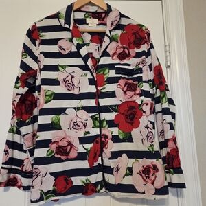 Kate Spade New York Floral Rose Striped Pajama Top Size Medium